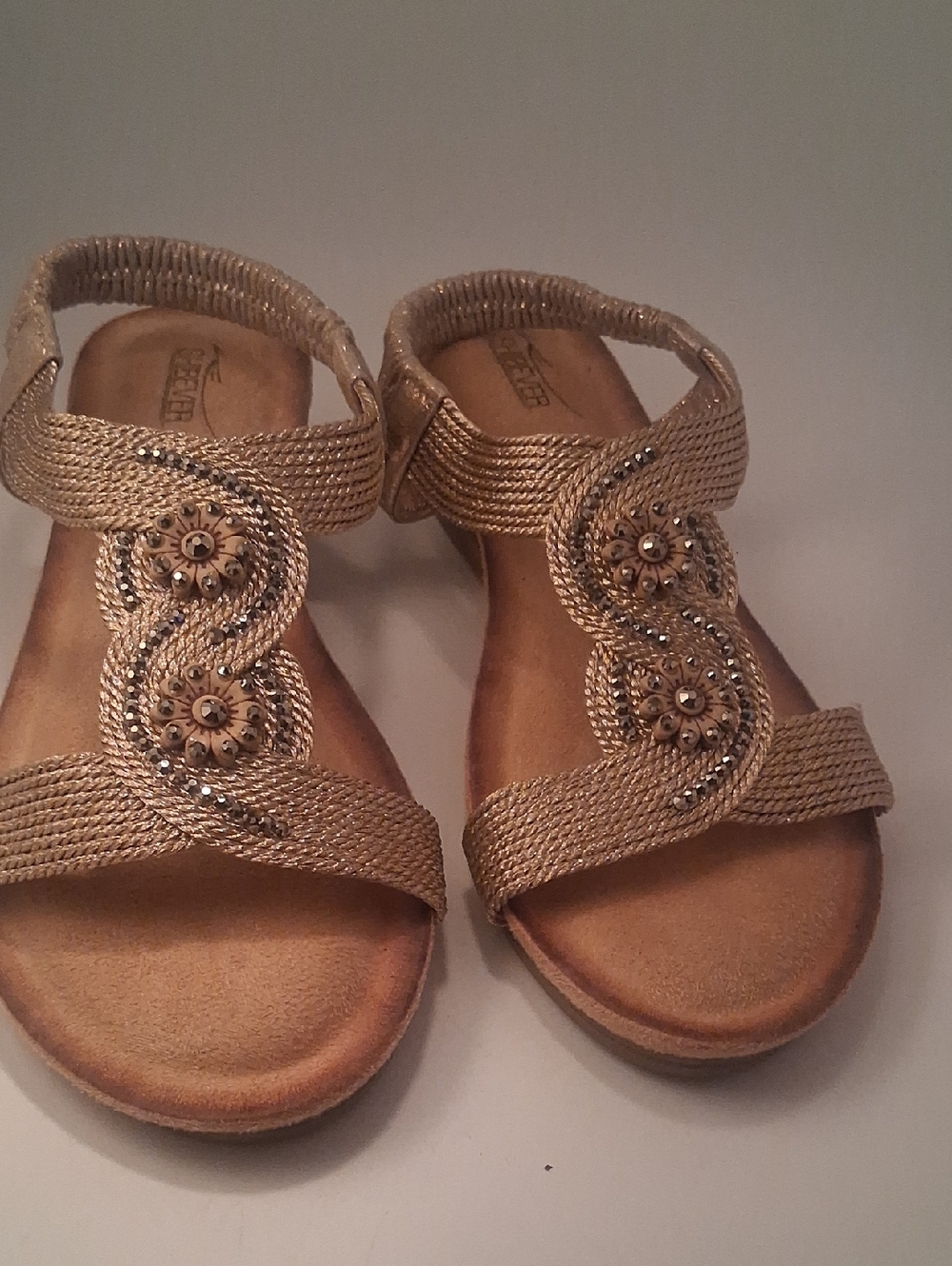 Woven Metallic Bronze Women's Sandals with Decorative Medallions